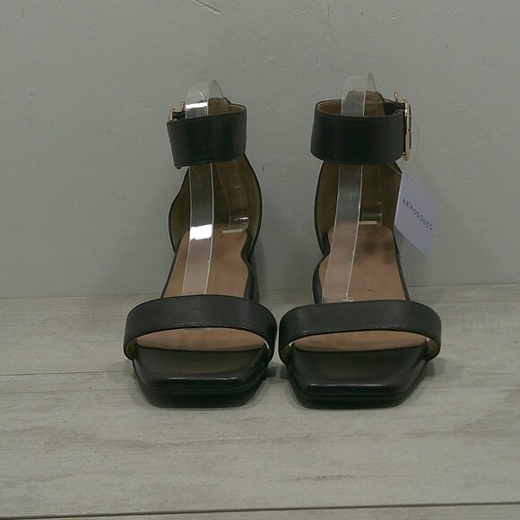 Aerosoles Eliza Black Leather Sandals with Gold Buckle block heel Size 10 W Wide - Picture 8 of 16